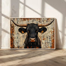Rustic Texas Artwork Wall Art Canvas Print - Abstract Cow