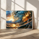 Ocean Wave at Sunset Canvas Wall Art – Vibrant Coastal Beach