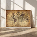 Vintage World Map Wall Art Canvas – Antique Style Push Pin