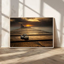 Stones on Wooden Pier at Sunset Canvas Print, Serene Coastal by MyGreatCanvas | Canvas Wall Art Prints | Photo Prints & Wall Decor
