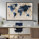 Vintage Blue World Map Canvas Wall Art – Antique Style