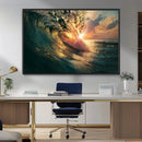 Ocean Wave Sunset Canvas Wall Art – Triptych Seascape Print