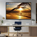 Golden Tropical Beach Sunset Canvas Triptych, Coastal Palm