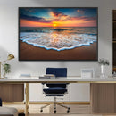 Sunset Beach Canvas Wall Art – Colorful Ocean Waves Triptych