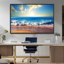 Tropical Beach Sunset Canvas Art, Ocean Waves and Sandy