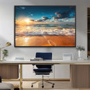 Golden Sunset Beach Triptych Canvas Art, Giclee Coastal Wall