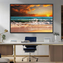 Golden Sunset Beach Canvas Wall Art – Triptych Seascape