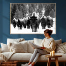 Bison Herd in Snow Wall Art Canvas Print | Rustic Western