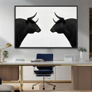 Spanish Bull Art - Framed Black and White Bull Canvas Print