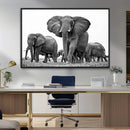 Black White Elephant Family Wall Art Canvas Print