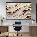 Gold and White Abstract Wave Canvas – Elegant Flowing Design
