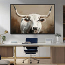 White Longhorn Bull Wall Art Canvas Print – Framed and Ready