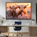 Highland Cows at Sunrise Wall Art Canvas Set – Serene and