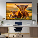 Scottish Cow and Baby Cow Canvas Wall Art Animal Print