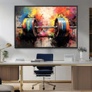 Weightlifting Barbell Art Triptych, Bold Abstract Fitness