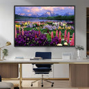 Vibrant Wildflower Garden and Mountain View Giclee Canvas