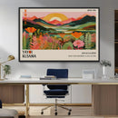 Framed Yayoi Kusama Print, Vibrant Floral Mountain Art