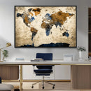 World Map Wall Art – Antique Style Blue and Brown Map Canvas