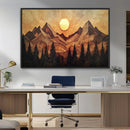 Wood Style Abstract Mountain Sunset Canvas Wall Art Print -