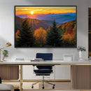 Golden Sunset Over Mountain Forest Canvas Wall Art Print -