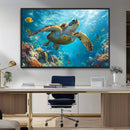 Sea Turtle Underwater Canvas Wall Art Print - Vibrant Ocean