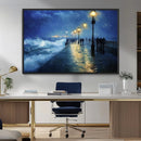 Abstract Stormy Ocean Pier Canvas Wall Art Print | Stormy