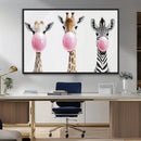 Bubblegum Animals Canvas Wall Art - Playful Giraffe and