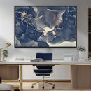 Large Abstract Blue and Gold Canvas Wall Art Fluid Ink