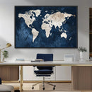 Vintage World Map Canvas Wall Art - Framed Map Print for