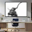 Longhorn Wall Art Canvas Print – Framed Monochrome Ranch Cow