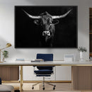 Texas Longhorn Wall Art Canvas Print – Framed Monochrome