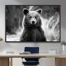 Grizzly Bear Wall Art Canvas Print – Framed Black White