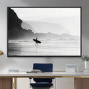 Surfer Beach Wall Art – Framed Black White Ocean Canvas by MyGreatCanvas | Canvas Wall Art Prints | Photo Prints & Wall Decor