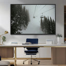 Ski Lift Wall Art Canvas Print – Snowy Pines Misty Landscape