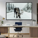 Moose Snow Wall Art Canvas Print – Framed Winter Wildlife