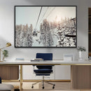 Frosty Pines Wall Art Canvas Print – Framed Cozy Cabin Ski
