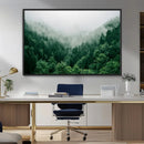 Misty Green Forest Canvas Print – Framed Serene Foggy Pine