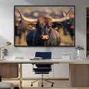 Majestic bull head close-up, long curved horns, detailed fur by MyGreatCanvas | Canvas Wall Art Prints | Photo Prints & Wall Decor