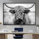 Black White Highland Cow Wall Art Canvas Print