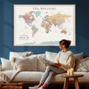Personalized Push Pin World Map Canvas – Custom Framed