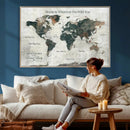 Personalized Push Pin World Map Canvas Print – Custom Framed