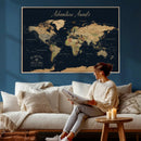 Custom Push Pin World Map Wall Canvas Print – Personalized