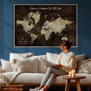 Personalized Vintage Map Wall Art Canvas Print – Custom Push