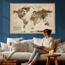 Large Custom World Map Canvas – Custom Framed Push Pin