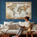 Personalized World Map Wall Art Canvas Print – Custom Push