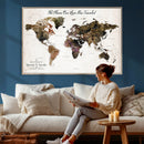 Personalized Push Pin World Map Canvas Print – Custom Framed