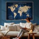 Framed Custom World Map Canvas Print - Deep Blue World Map by MyGreatCanvas | Canvas Wall Art Prints | Photo Prints & Wall Decor
