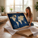 Framed Custom World Map Canvas Print - Deep Blue World Map