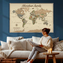 Custom Push Pin World Map Print – Personalized Canvas Wall
