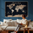 Personalized Blue World Map Canvas – Custom Framed Push Pin